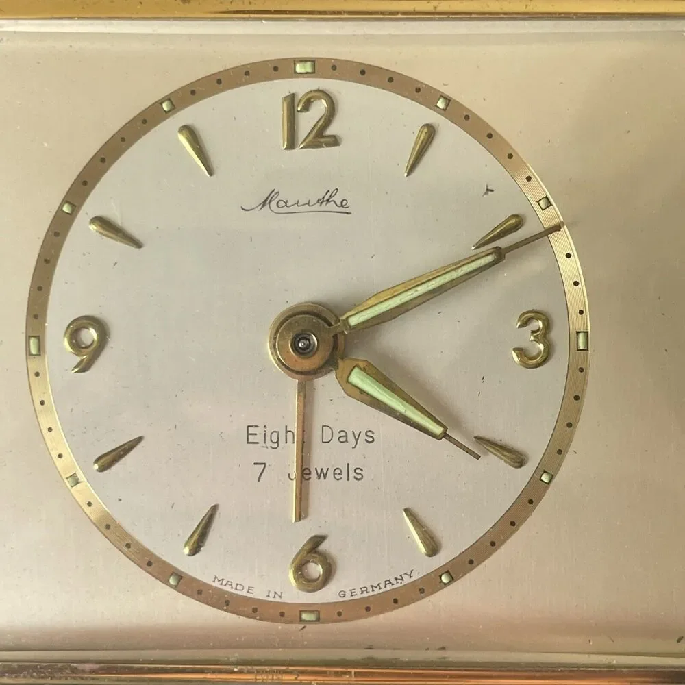 Saks Fifth Marithe Germany Vintage Travel Alarm Watch/Clock Gold Leather Case